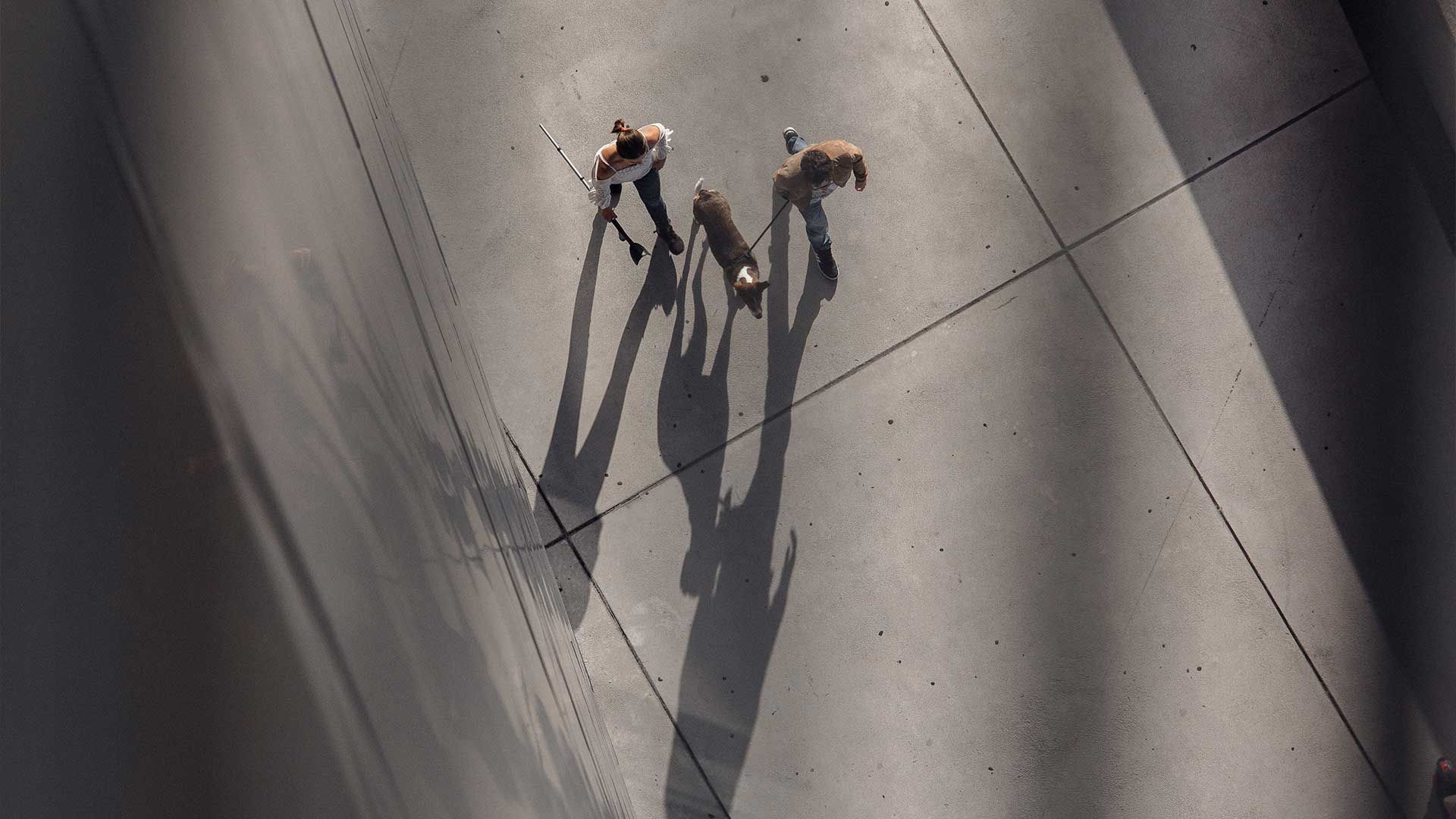 Photographie en plongée sur des passants dans les rues de Lyon